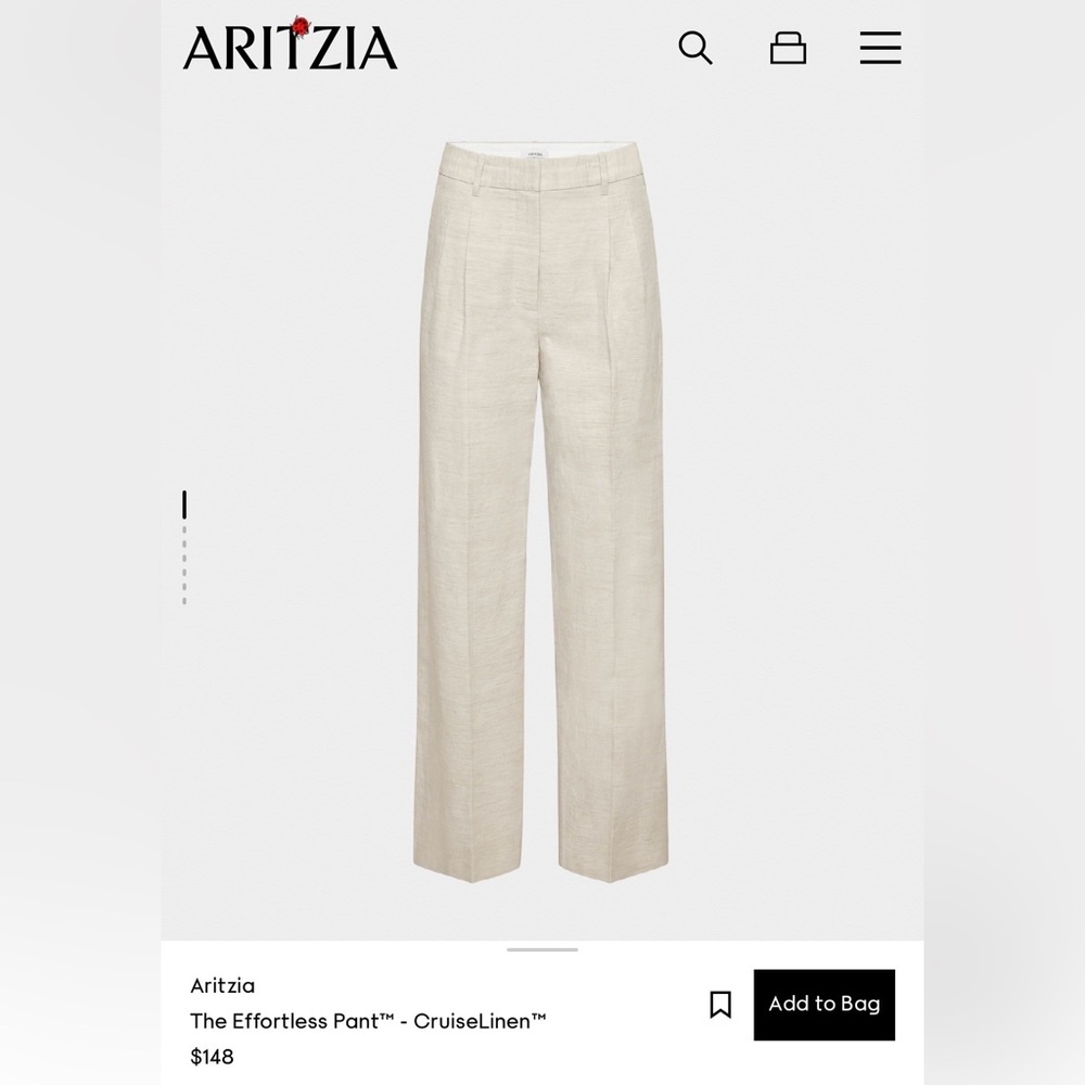 NWT Aritzia Effortless Pant in Linen in Natural Beige/Ecru